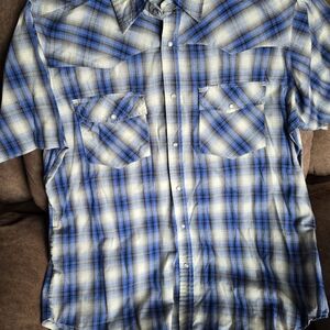 Bit & Bridle Blue and White Plaid Short-Sleeve Button-Down Shirt